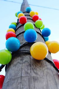 Low angle view of multi colored balloons