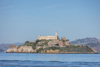 View of alcatraz prison and island from fisherman's wharf