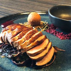 High angle view of food on table