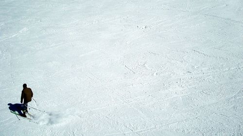 High angle view of man skiing