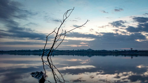 Scenic view of lake against sky at sunset