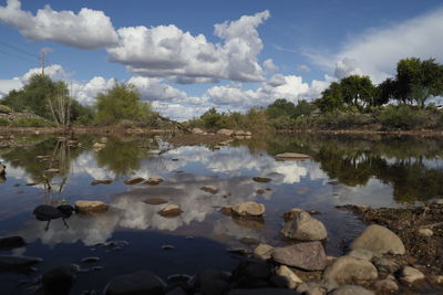 Scenic view of lake against sky