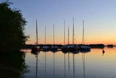 Scenic view of lake against clear sky during sunset