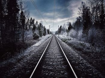 Railroad track with trees in background
