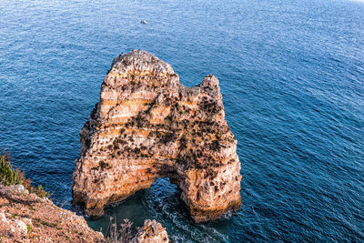 High angle view of rock formation in sea