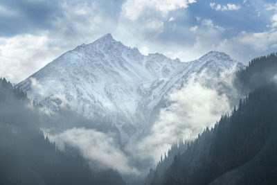 Scenic view of snowcapped mountains against sky