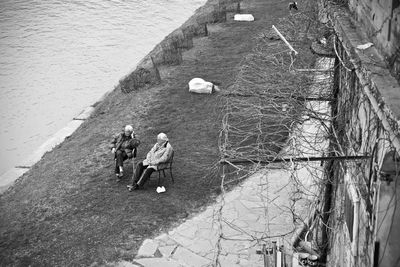 High angle view of people on water