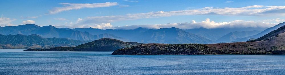 Scenic view of mountains against cloudy sky