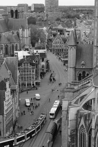 High angle view of street amidst buildings in city