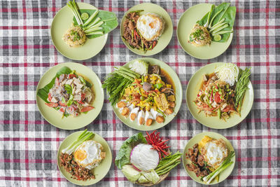 High angle view of food on table