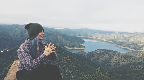 Woman looking at mountains
