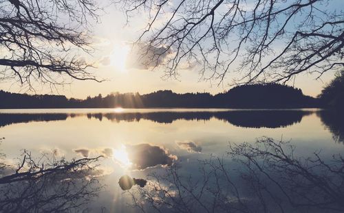 Scenic view of lake against sky during sunset