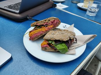 High angle view of breakfast on table