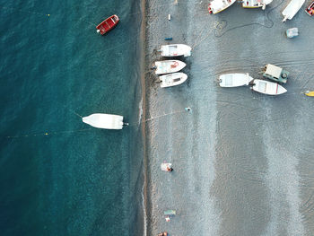 High angle view of boats moored in sea