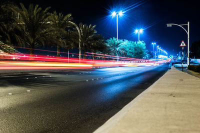 Light trails on road at night