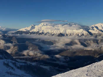 Scenic view of snowcapped mountains against sky