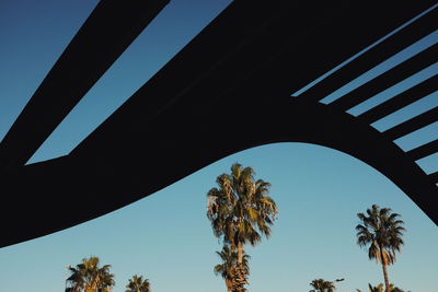 Low angle view of palm trees against clear sky