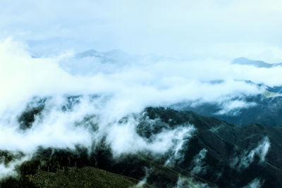 Scenic view of majestic mountains against sky