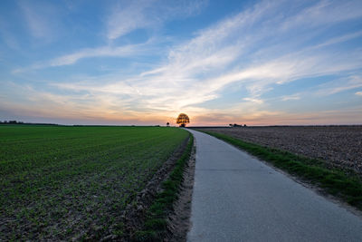 Road amidst agricultural field against sky