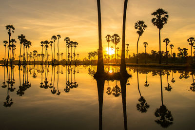 Scenic view of lake against sky during sunset