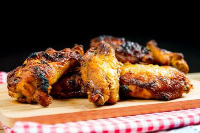 Close-up of meat against black background