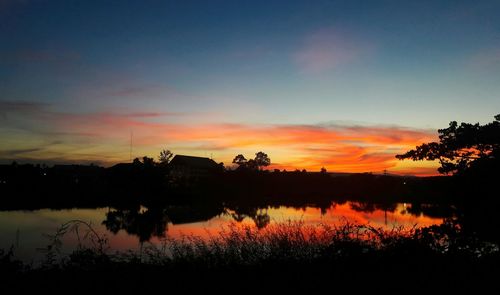 Scenic view of lake against sky during sunset