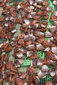 Full frame shot of meat on barbecue