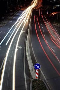 Light trails on road at night