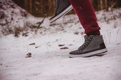 Low section of person standing on snow