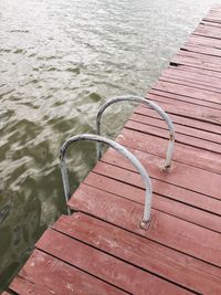 High angle view of pier over lake