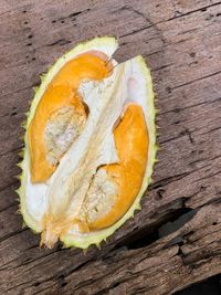 High angle view of durian or king of fruit on table