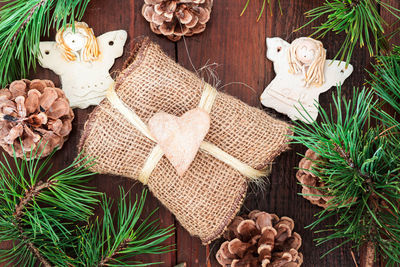 Directly above shot of christmas decorations on table