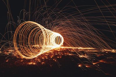 Light painting of firework display at night