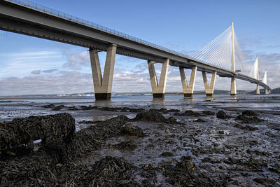 Low angle view of bridge over sea against sky