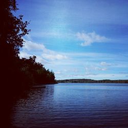 Scenic view of lake against cloudy sky