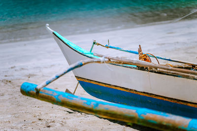 Boat moored on beach