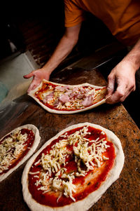 High angle view of pizza on table