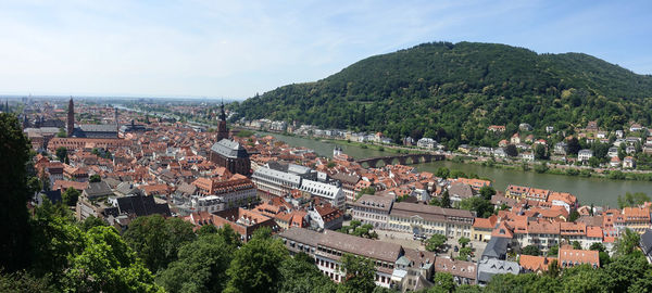 High angle view of townscape against sky