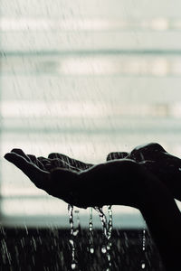 Close-up of water drop falling from hand