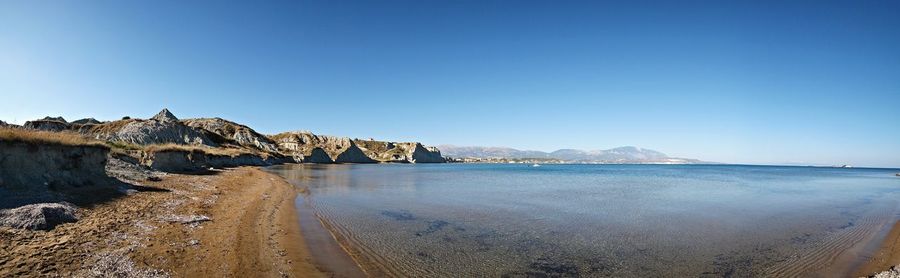 Scenic view of sea against clear blue sky