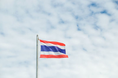 Low angle view of flag against sky