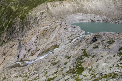 High angle view of rocks in river