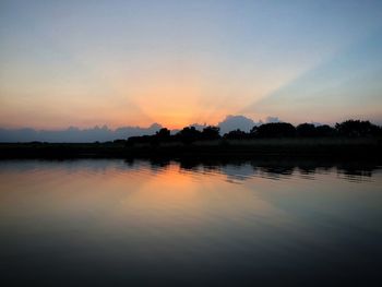 Scenic view of lake against sky during sunset