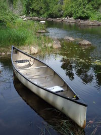 Boat moored in lake