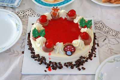 High angle view of cake on table