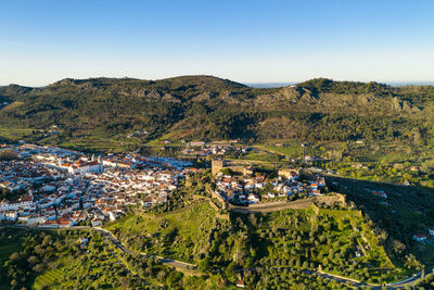 Landscape drone aerial view of serra de sao mamede in castelo de vide, portugal