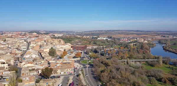 High angle view of townscape against sky