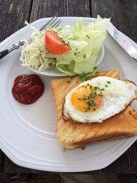 Close-up of breakfast served on table