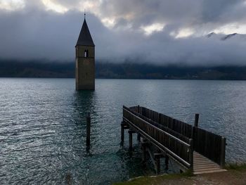 Submerged bell tower in resia lake