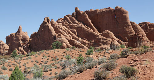 Rock formations in desert against clear sky